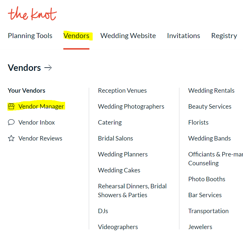 The Knot What is my Vendor List? The Knot